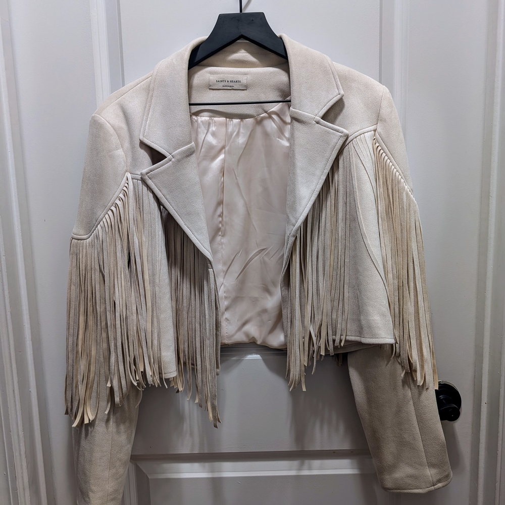 Cream color fringe Moto Jacket Size L